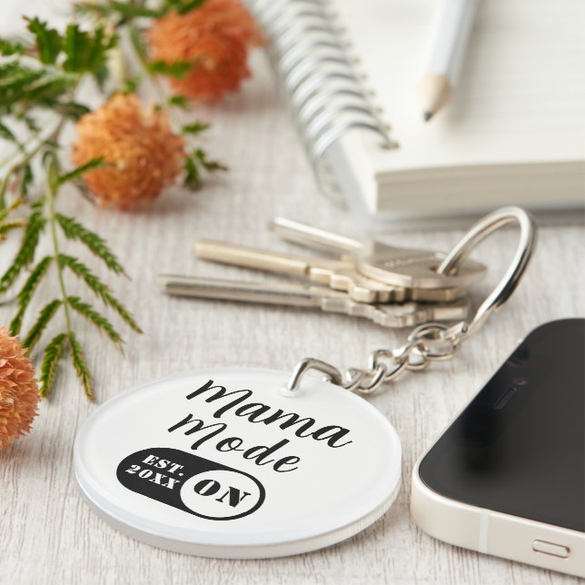 Mama Mode ON Keychain, Est Year Custom Mum Keyring (Front Right)