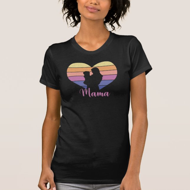 Mama - Mother and Child Retro Heart Silhouette T-Shirt (Front)