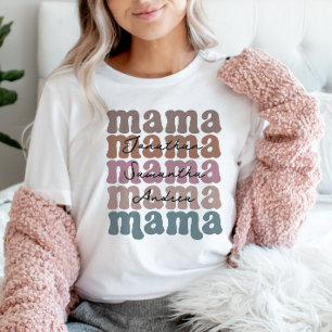 Mama Mother's Day Custom Kids Names Retro T-Shirt