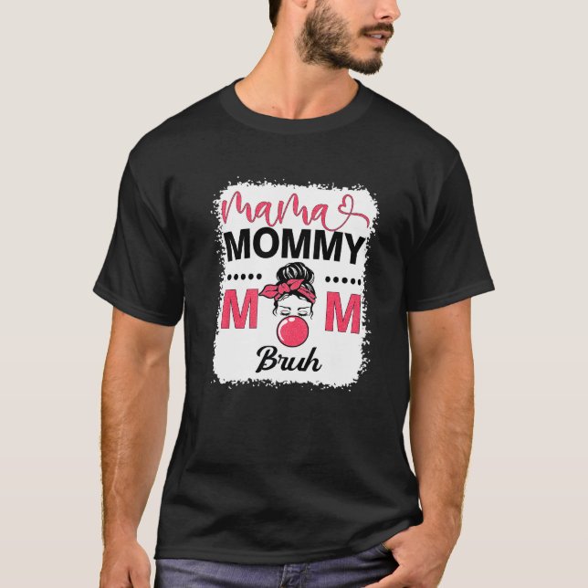 Mama Mummy Mum Bruh  Mum Life Leopard Messy Bun T-Shirt (Front)