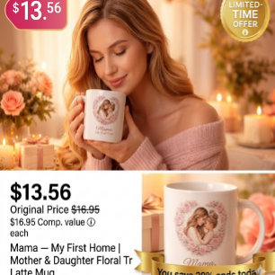 Mama — My First Home   Mother & Daughter Floral Tr Large Coffee Mug