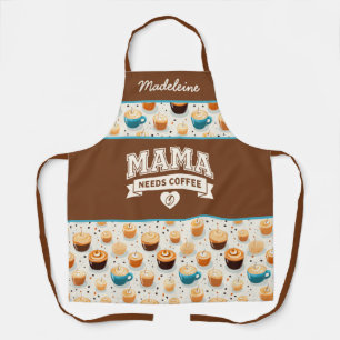 MAMA Needs Coffee Brown White Heart Coffee Bean Apron