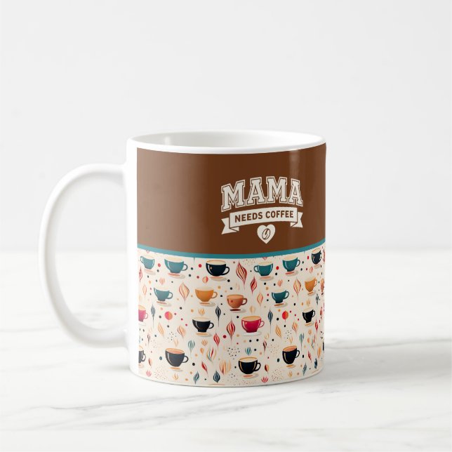 MAMA Needs Coffee Brown White Heart Coffee Bean Mug (Left)