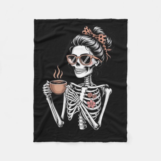 Mama Needs Coffee Funny Skeleton Halloween Coffee Fleece Blanket (Front)