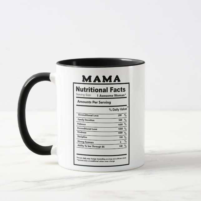 Mama Nutritional Facts Mug - Funny Pun Gift (Left)