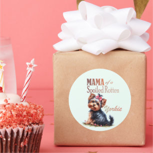 Mama of a Spoiled Rotten Yorkie Watercolor Art Classic Round Sticker