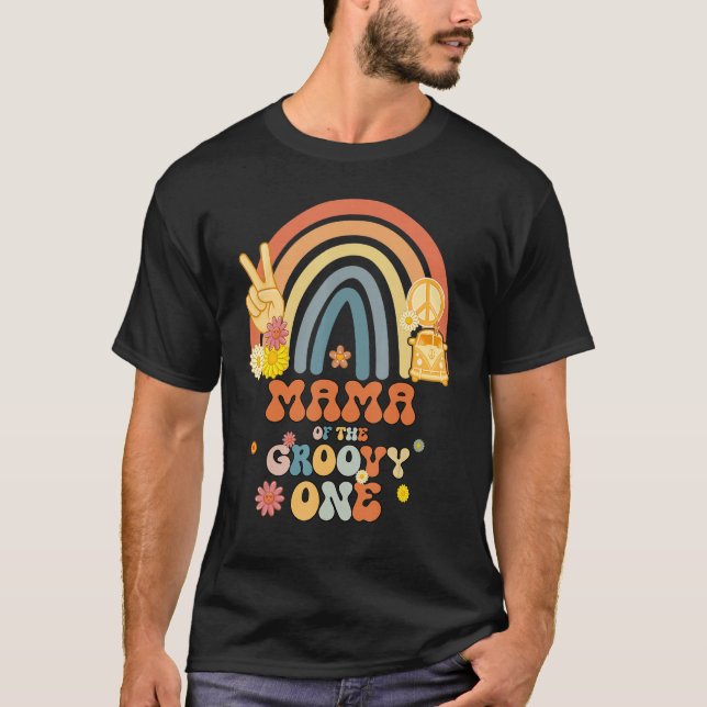 Mama Of The Groovy One Rainbow Boho Birthday Party T-Shirt (Front)