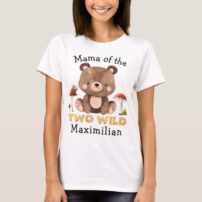 Mama of the Two Wild Woodland Bear Birthday T-Shirt (Front)