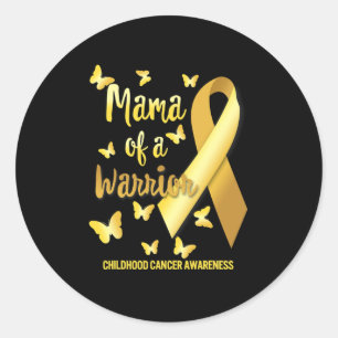 Mama Of Warrior Childhood Cancer Awareness Gold Ri Classic Round Sticker