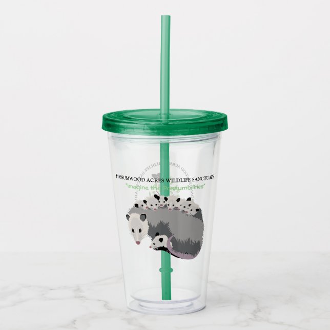 Mama Opossum & Family Reusable Cup and Straw (Front)