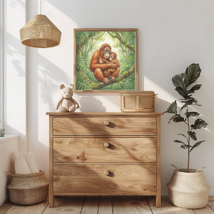 Mama Orangutan and Baby Nursery Poster