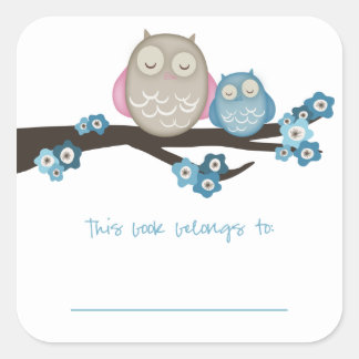 Mama Owl & Baby {Blue} | Bookplates Square Sticker