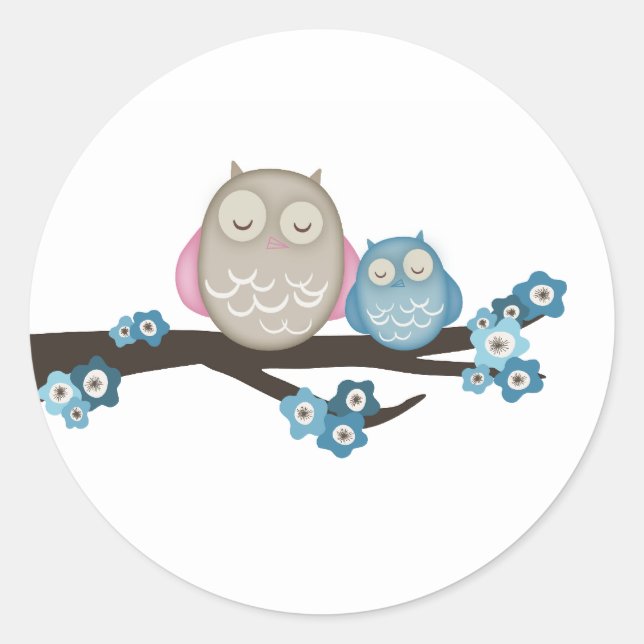 Mama Owl & Baby {Blue} | Stickers (Front)