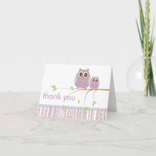 Mama Owl & Baby Owl in Purple Thank You Card