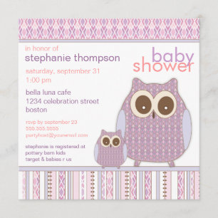 Mama Owl & Baby Owl Purple Baby Shower Invitation