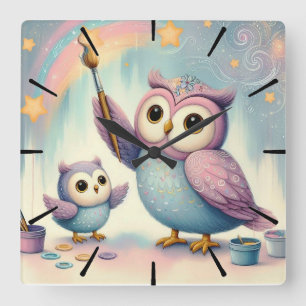 Mama Owl & Baby Square Wall Clock