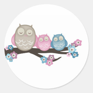 Mama Owl & Twins {Pink & Blue} Stickers