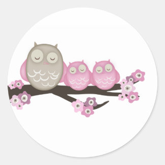 Mama Owl & Twins {Pink} | Stickers