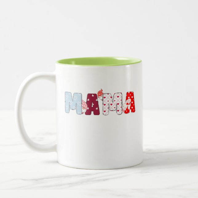 Mama Patchwork Mug – Cute Colourful Heart Design (Left)