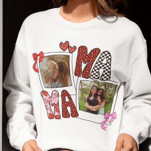 Mama Photo Collage Coquette Leopard Bow Sweatshirt