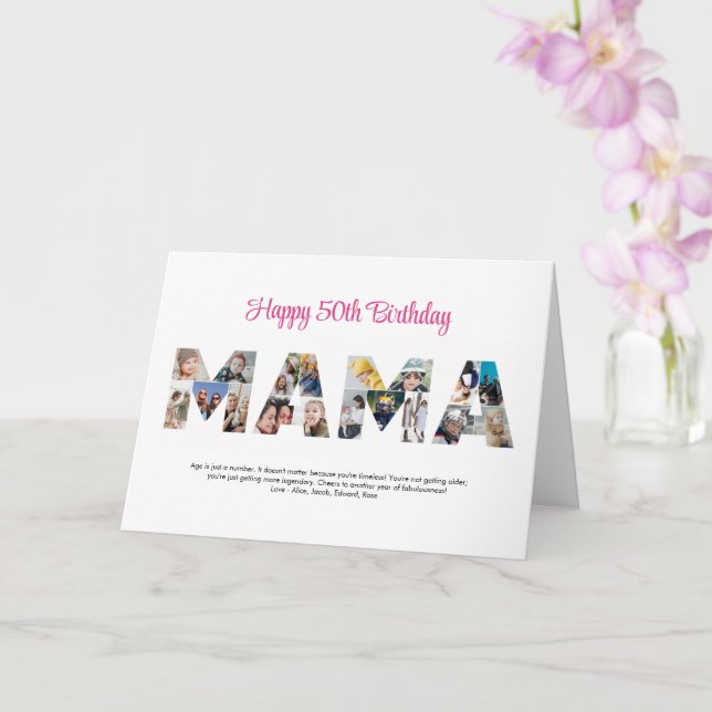 Mama Photo Collage Letter Cutout Mum Birthday Card (Orchid)