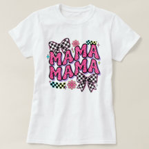Mama Pink Leopard Print Chequerboard Bow T-Shirt T