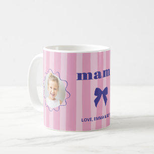 Mama Pink Stripes with Photos and Coquette Bow Coffee Mug