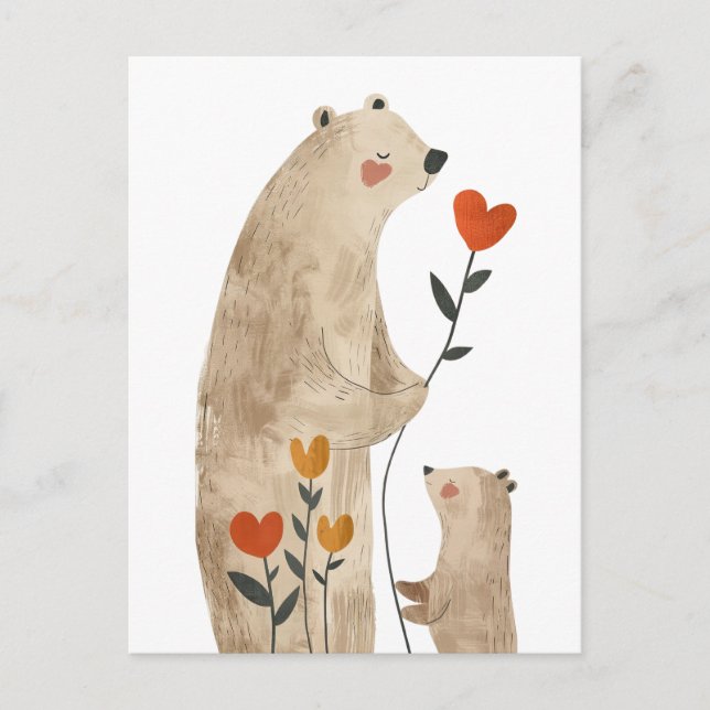 Mama Polar Bear& Cub Illustration Cute& Adorable Postcard (Front)