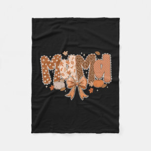 Mama Pumpkin Fall Coquette Lace Bow Thanksgiving M Fleece Blanket