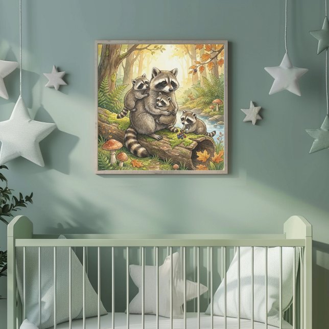 Mama Racoon and Her Babies Nursery Poster (Creator Uploaded)