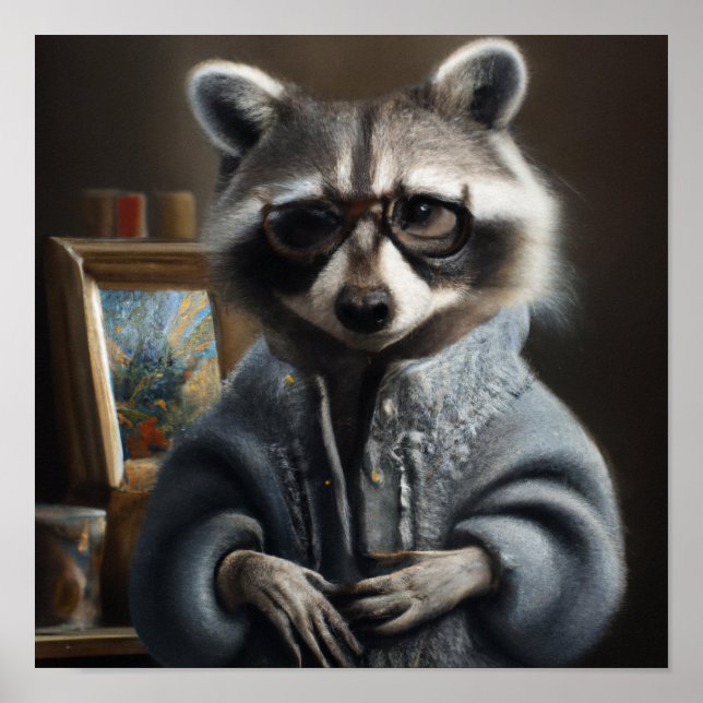Mama Racoon wearing a tricot coat and glasses  Poster (Front)