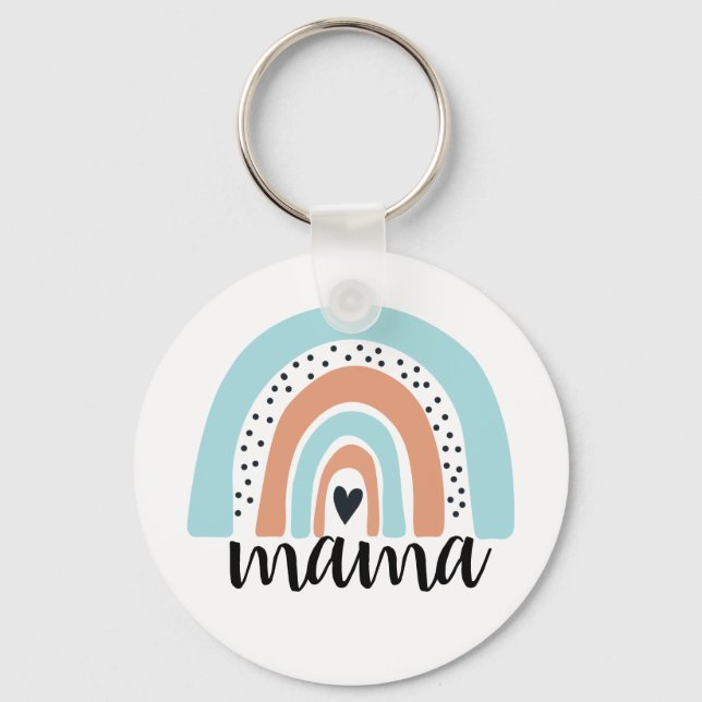 Mama Rainbow Blue Peach Key Ring (Front)
