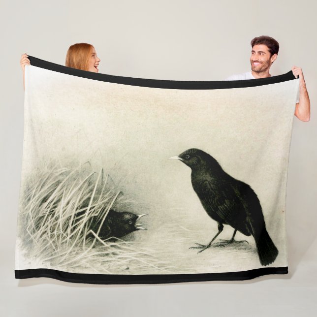 Mama raven and baby chicks fleece blanket (In Situ)