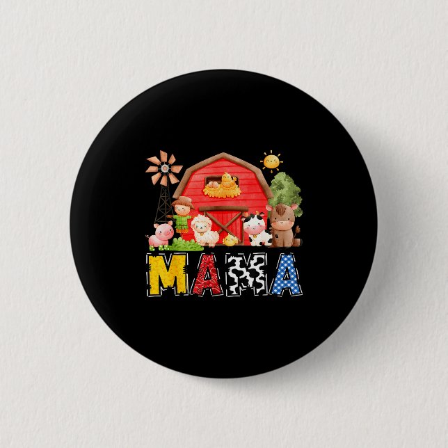 Mama Red Farm Cow Birthday Boy Matching Family Par 6 Cm Round Badge (Front)