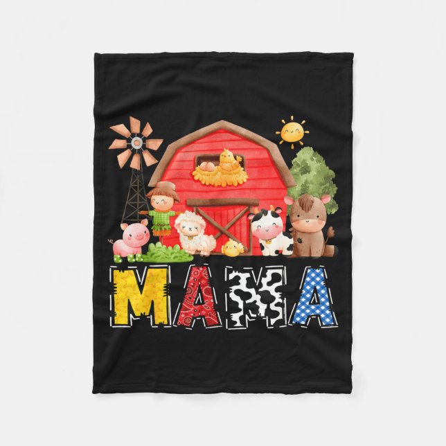 Mama Red Farm Cow Birthday Boy Matching Family Par Fleece Blanket (Front)