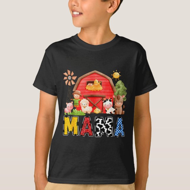 Mama Red Farm Cow Birthday Boy Matching Family Par T-Shirt (Front)