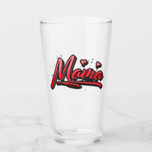Mama red Heart Graffiti Drinking glass