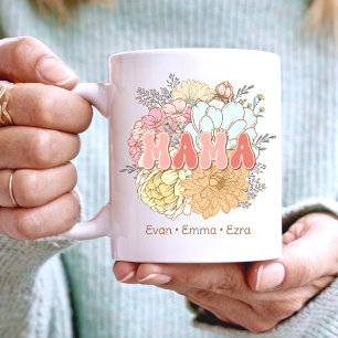 Mama, retro flowers, Mum, names of children Coffee Mug