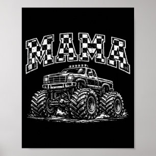 Mama retro monster truck family crew birthday poster