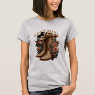 Mama Retro Western Cowboy Boots Floral Graphic T-Shirt