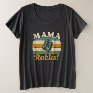 Mama Rocks Microphone Retro Mother's Day Plus Size T-Shirt