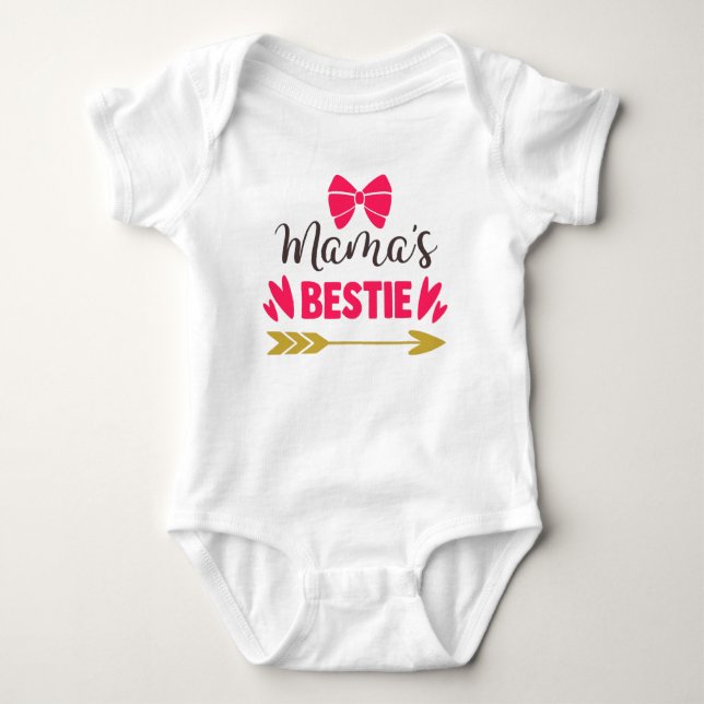 “Mama’s Bestie” Typography Pink Girly Baby Glam Bodysuit (Front)