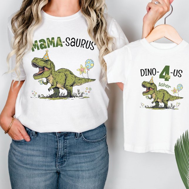 Mama-saurus Dinosaur Theme Kids Birthday Party T-Shirt (Cute Mama-saurus dinosaur theme kids birthday party matching family t-shirt, green dino mom shirt )