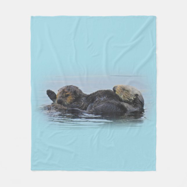 Mama Sea Otter and Her Babe, Fleece Blanket (Front)