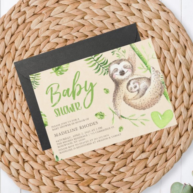 Mama Sloth and Baby Sloth Baby Shower Invitation (Creator Uploaded)