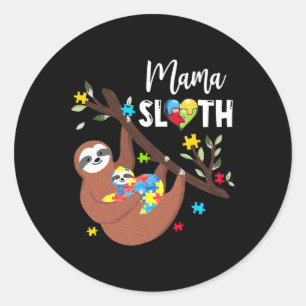 Mama Sloth Puzzle Piece Autism Awareness Autism Mo Classic Round Sticker