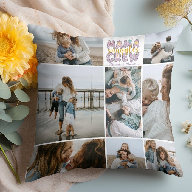 Mama Snuggle Crew Floral 8 Photo Collage Cushion (Creator Uploaded)