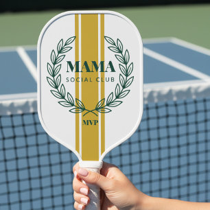 Mama Social Club Monogram Wreath Preppy Stripes Pickleball Paddle