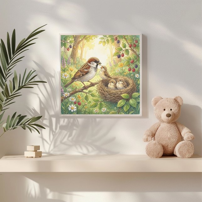 Mama Sparrow and Chicks Nursery Poster (Creator Uploaded)