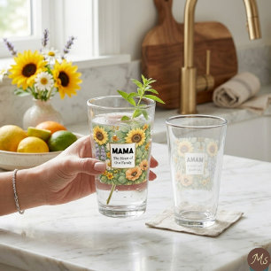 MAMA Sunflower Lavender Gold Frame Glass Tumbler